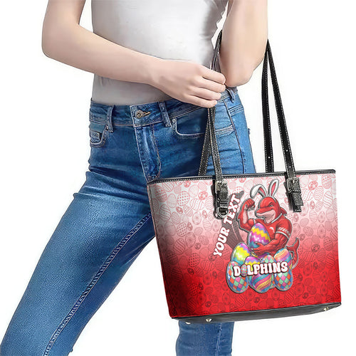 Personalized Dolphins Leather Tote Bag Easter Mascot - Colorful Eggs Cartoon Style