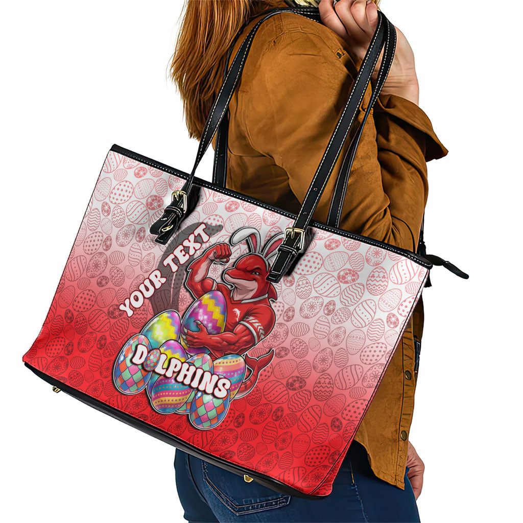 Personalized Dolphins Leather Tote Bag Easter Mascot - Colorful Eggs Cartoon Style