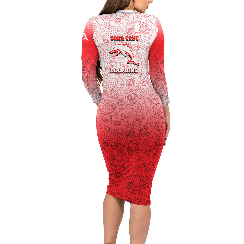 Personalized Dolphins Long Sleeve Bodycon Dress Easter Mascot - Colorful Eggs Cartoon Style