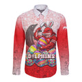 Personalized Dolphins Long Sleeve Button Shirt Easter Mascot - Colorful Eggs Cartoon Style