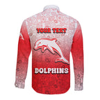 Personalized Dolphins Long Sleeve Button Shirt Easter Mascot - Colorful Eggs Cartoon Style
