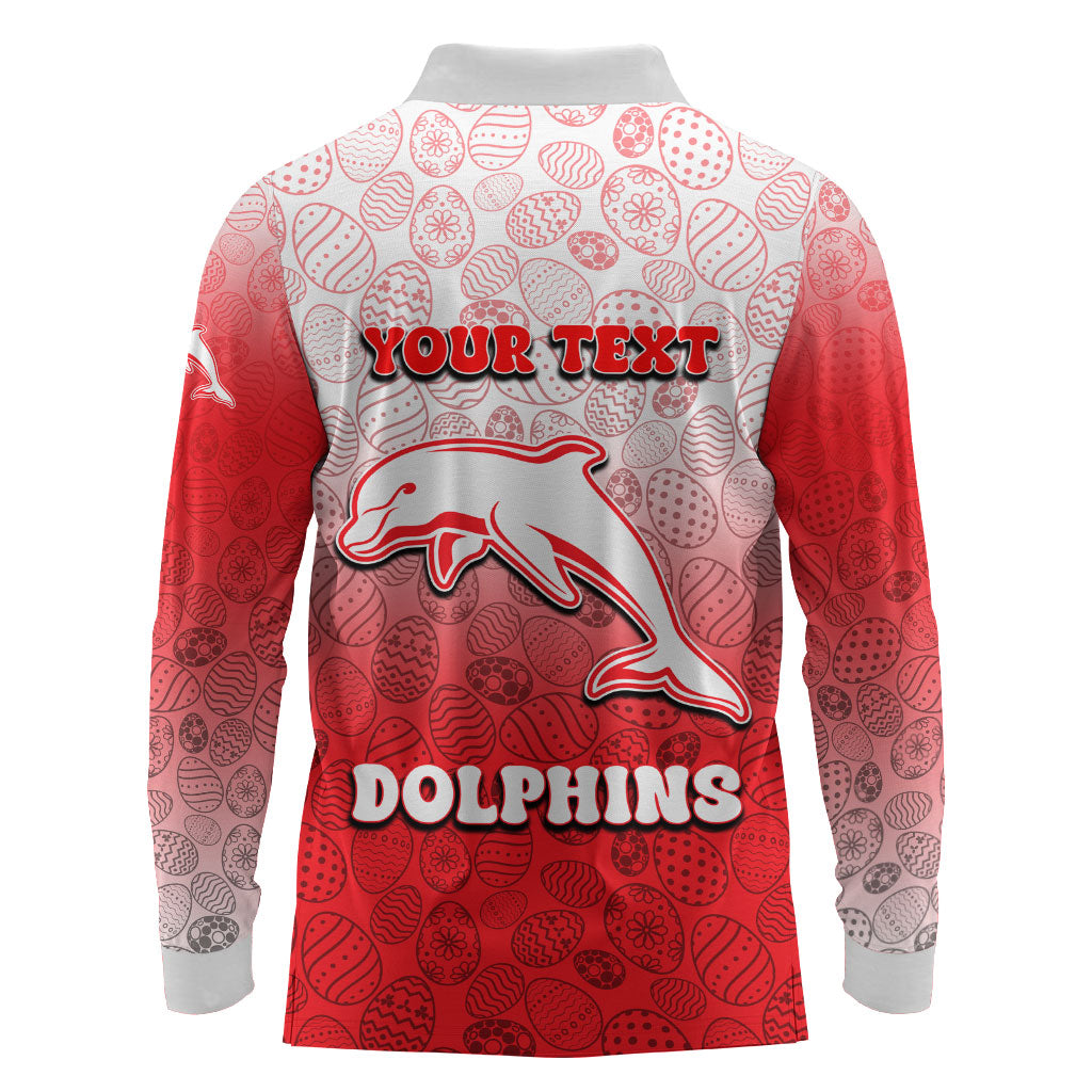 Personalized Dolphins Long Sleeve Polo Shirt Easter Mascot - Colorful Eggs Cartoon Style