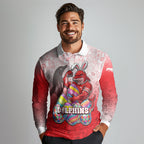 Personalized Dolphins Long Sleeve Polo Shirt Easter Mascot - Colorful Eggs Cartoon Style