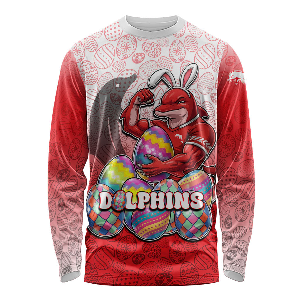 Personalized Dolphins Long Sleeve Shirt Easter Mascot - Colorful Eggs Cartoon Style