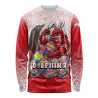 Personalized Dolphins Long Sleeve Shirt Easter Mascot - Colorful Eggs Cartoon Style