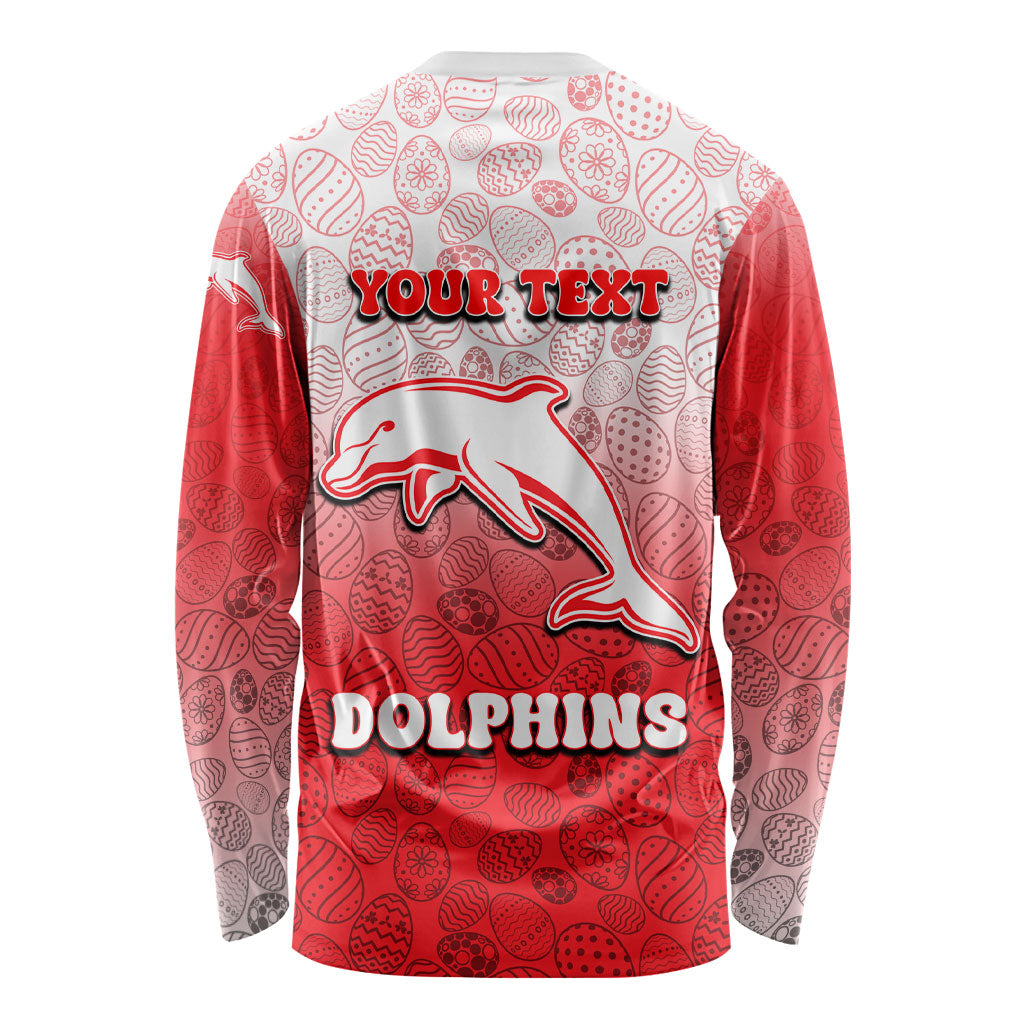 Personalized Dolphins Long Sleeve Shirt Easter Mascot - Colorful Eggs Cartoon Style