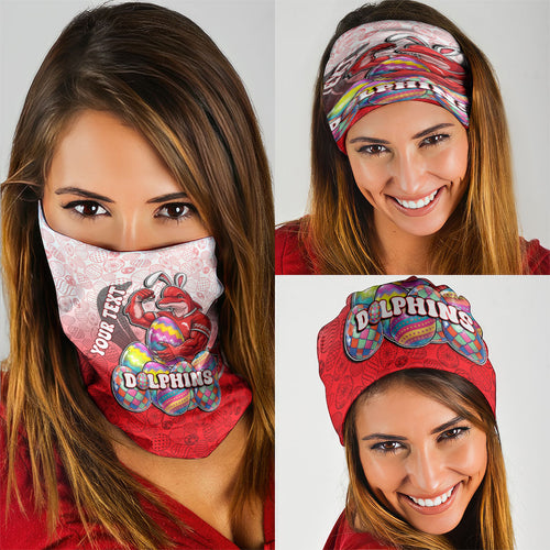 Personalized Dolphins Neck Gaiter Easter Mascot - Colorful Eggs Cartoon Style