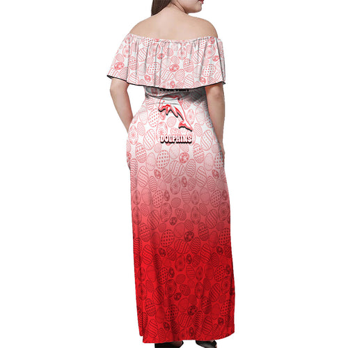 Personalized Dolphins Off Shoulder Maxi Dress Easter Mascot - Colorful Eggs Cartoon Style