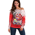 Personalized Dolphins Off Shoulder Sweater Easter Mascot - Colorful Eggs Cartoon Style