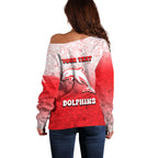 Personalized Dolphins Off Shoulder Sweater Easter Mascot - Colorful Eggs Cartoon Style