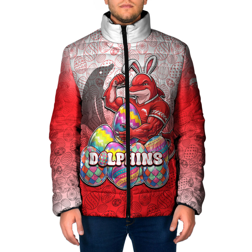 Personalized Dolphins Padded Jacket Easter Mascot - Colorful Eggs Cartoon Style