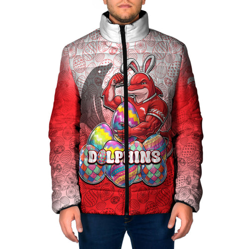 Personalized Dolphins Padded Jacket Easter Mascot - Colorful Eggs Cartoon Style