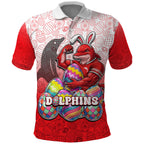 Personalized Dolphins Polo Shirt Easter Mascot - Colorful Eggs Cartoon Style