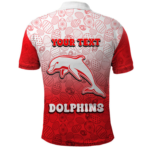 Personalized Dolphins Polo Shirt Easter Mascot - Colorful Eggs Cartoon Style