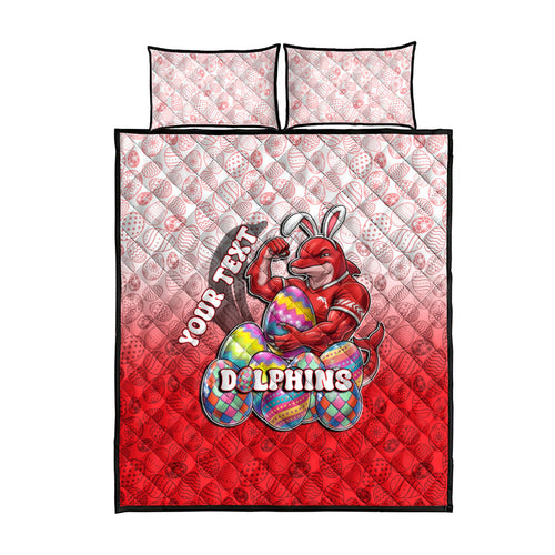 Personalized Dolphins Quilt Bed Set Easter Mascot - Colorful Eggs Cartoon Style