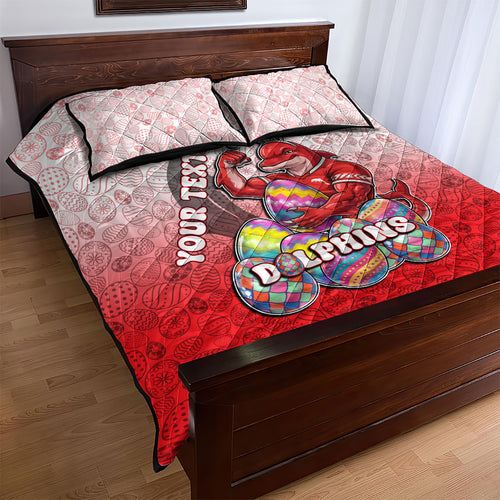 Personalized Dolphins Quilt Bed Set Easter Mascot - Colorful Eggs Cartoon Style