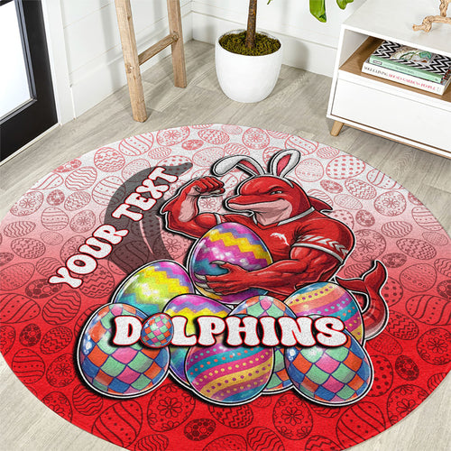Personalized Dolphins Round Carpet Easter Mascot - Colorful Eggs Cartoon Style