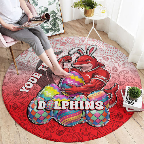 Personalized Dolphins Round Carpet Easter Mascot - Colorful Eggs Cartoon Style