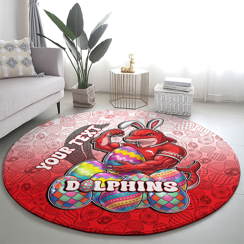 Personalized Dolphins Round Carpet Easter Mascot - Colorful Eggs Cartoon Style