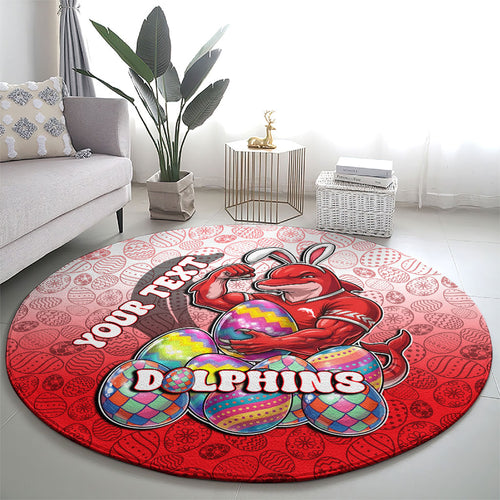 Personalized Dolphins Round Carpet Easter Mascot - Colorful Eggs Cartoon Style