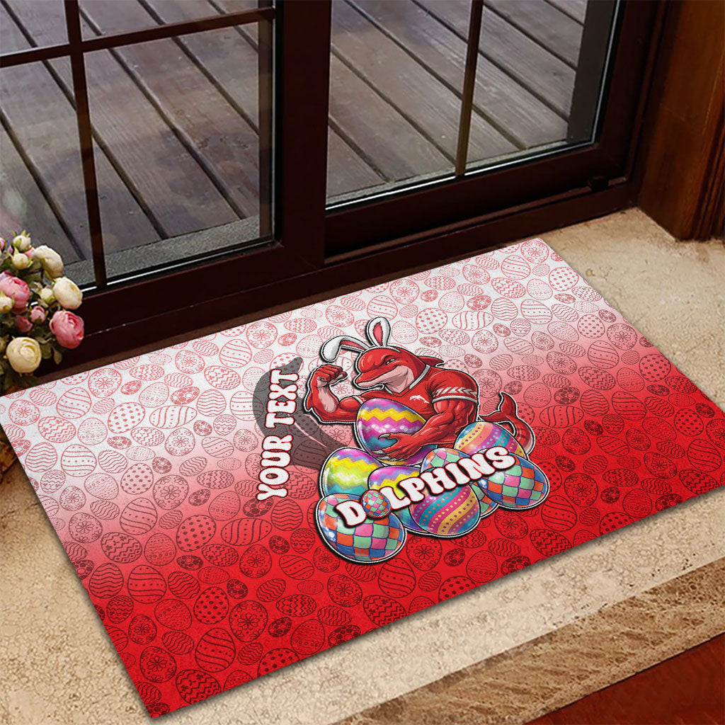 Personalized Dolphins Rubber Doormat Easter Mascot - Colorful Eggs Cartoon Style