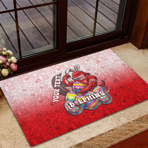 Personalized Dolphins Rubber Doormat Easter Mascot - Colorful Eggs Cartoon Style