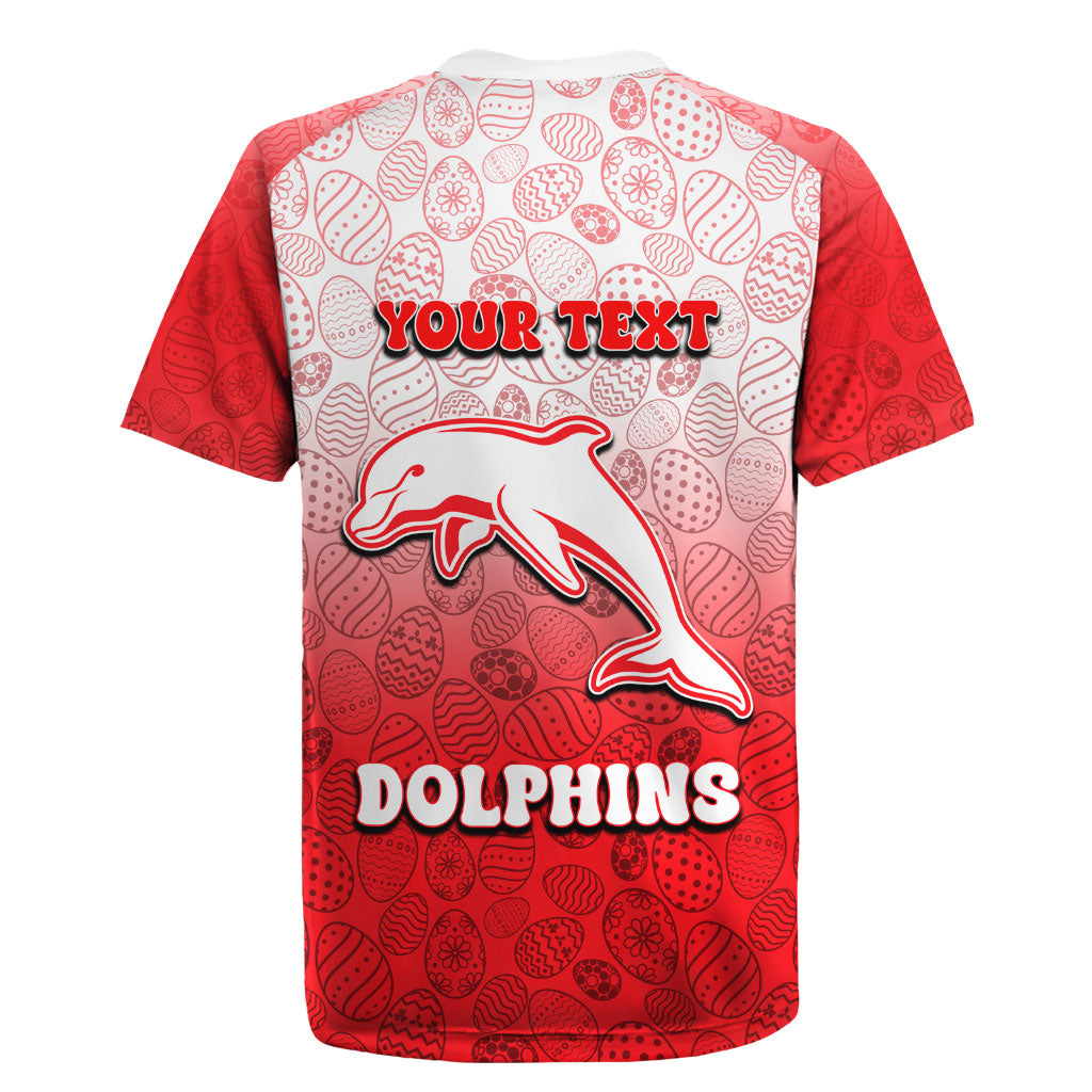 Personalized Dolphins Rugby Jersey Easter Mascot - Colorful Eggs Cartoon Style