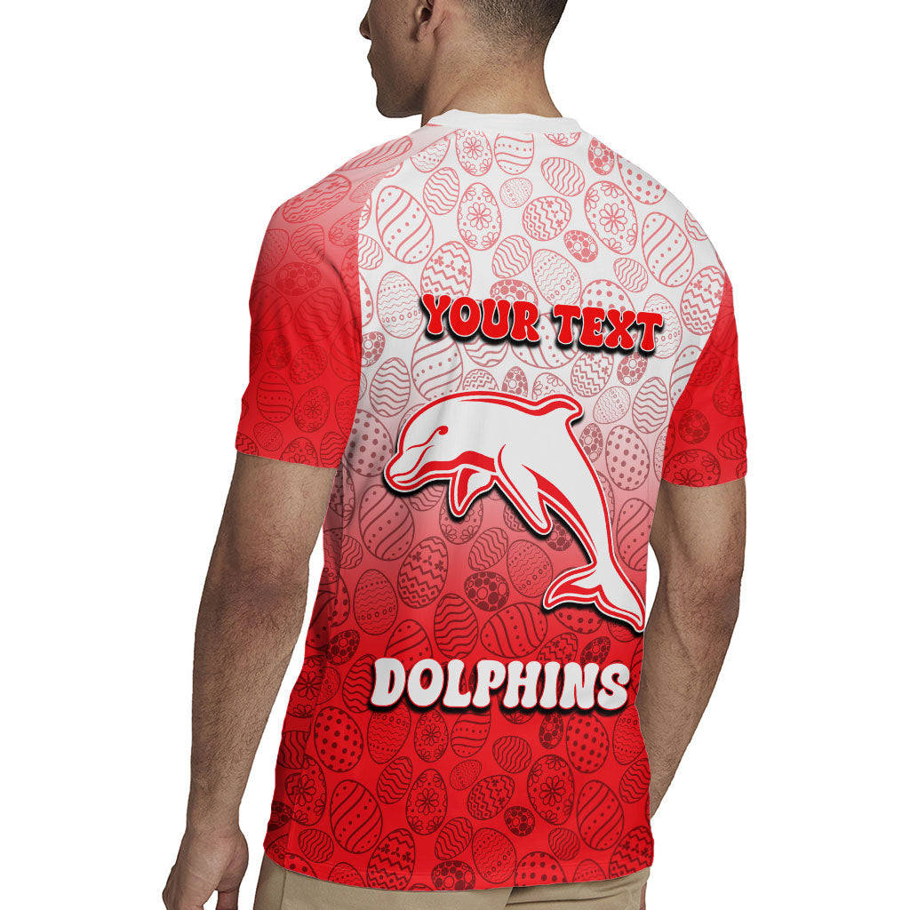 Personalized Dolphins Rugby Jersey Easter Mascot - Colorful Eggs Cartoon Style