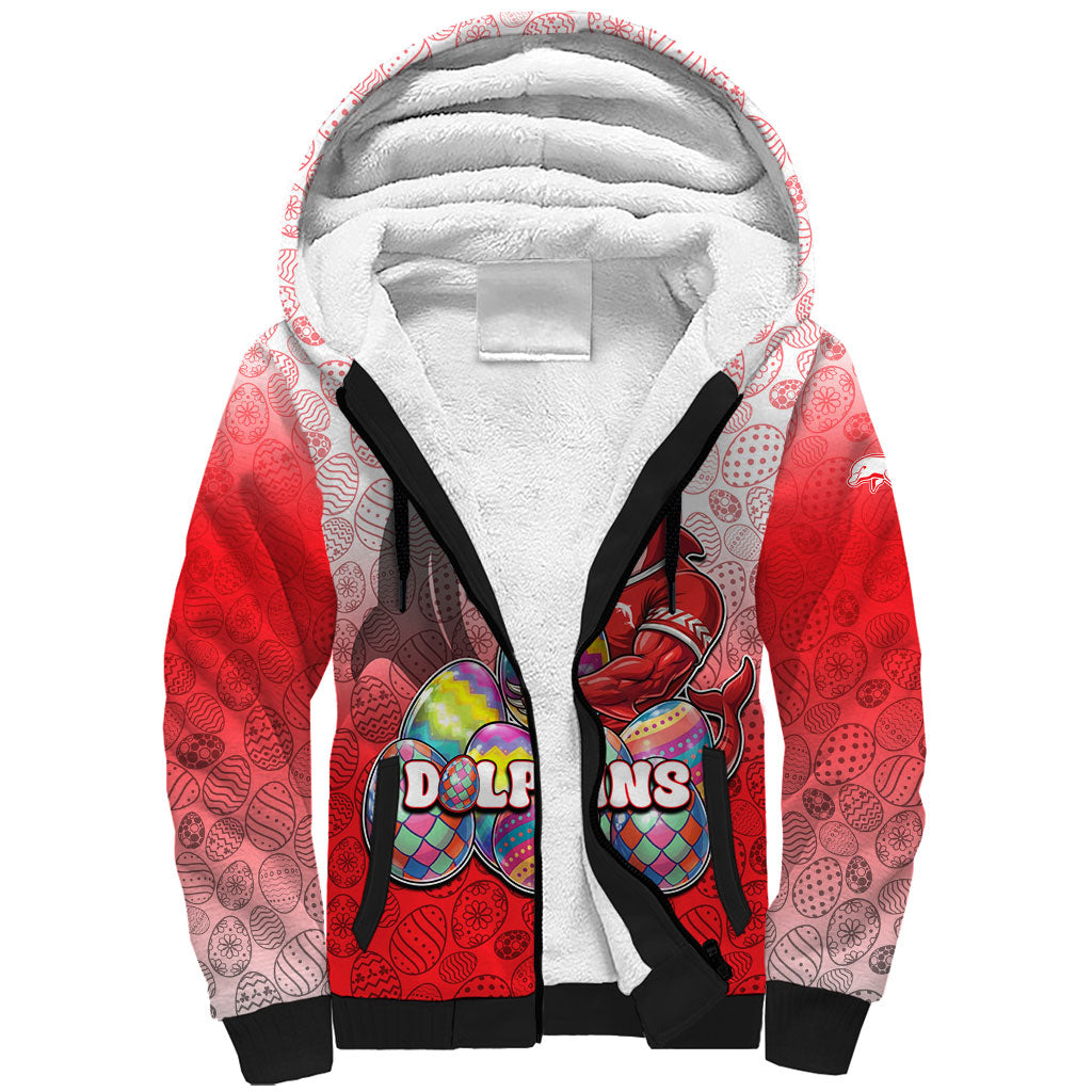 Personalized Dolphins Sherpa Hoodie Easter Mascot - Colorful Eggs Cartoon Style