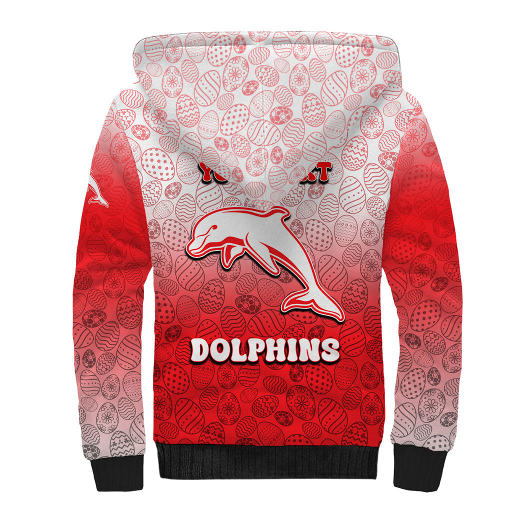 Personalized Dolphins Sherpa Hoodie Easter Mascot - Colorful Eggs Cartoon Style