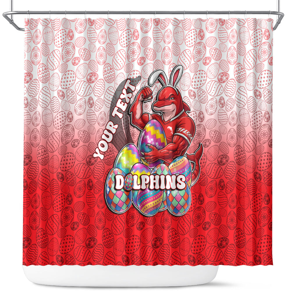 Personalized Dolphins Shower Curtain Easter Mascot - Colorful Eggs Cartoon Style