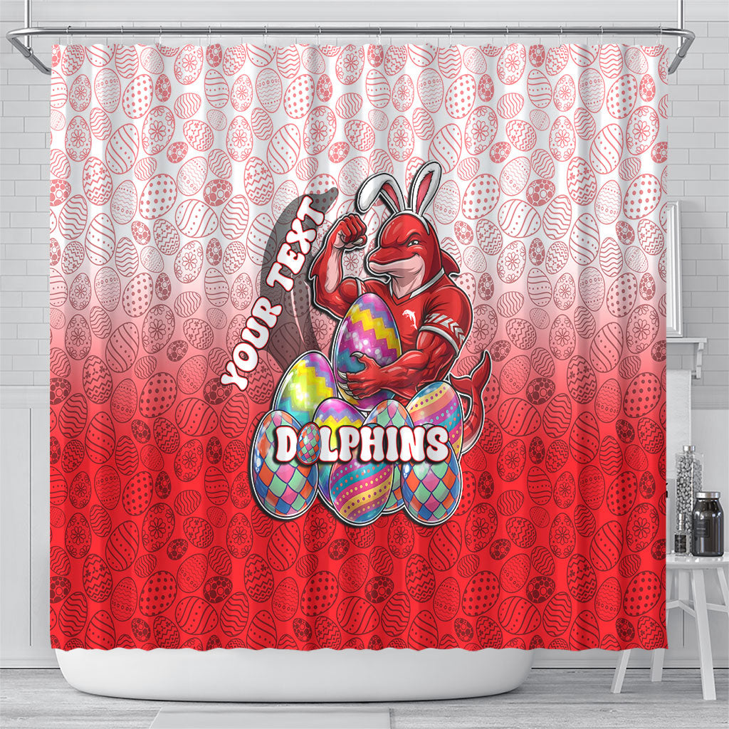 Personalized Dolphins Shower Curtain Easter Mascot - Colorful Eggs Cartoon Style