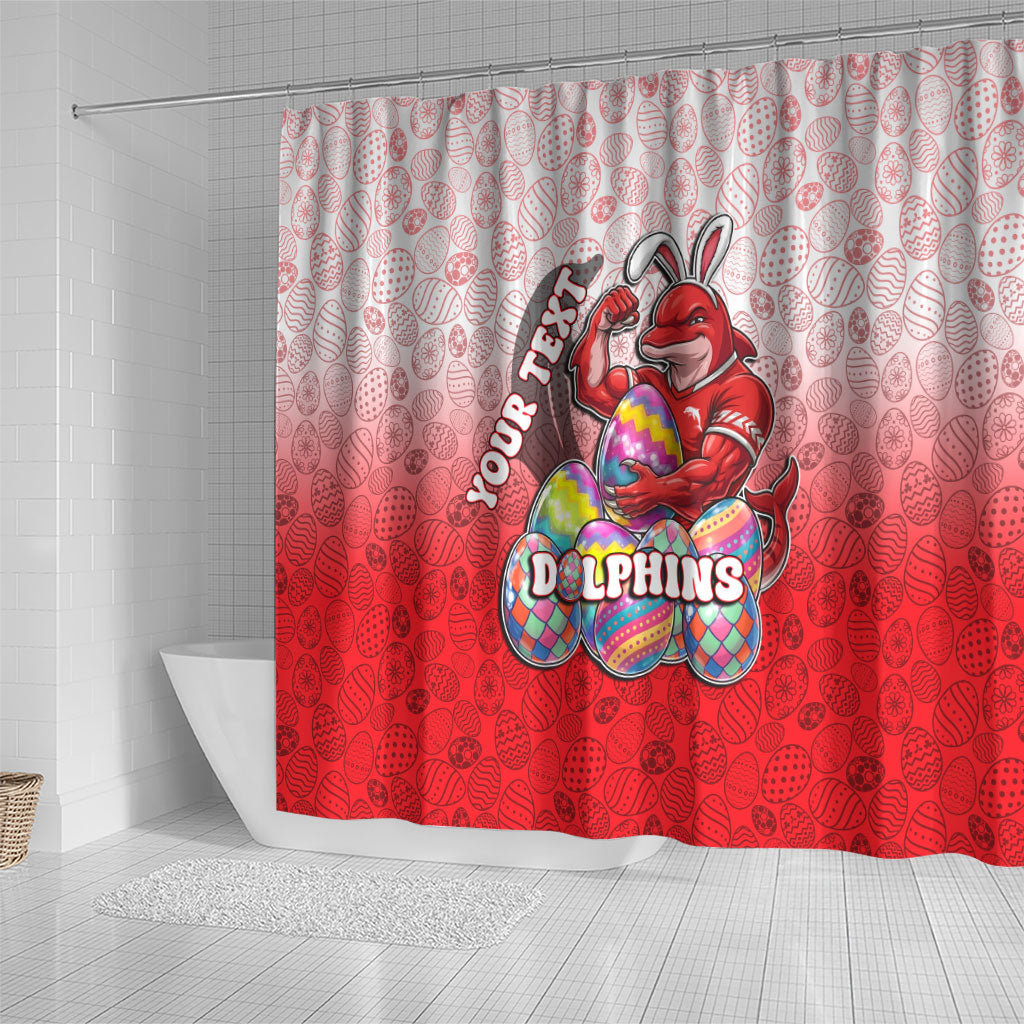 Personalized Dolphins Shower Curtain Easter Mascot - Colorful Eggs Cartoon Style
