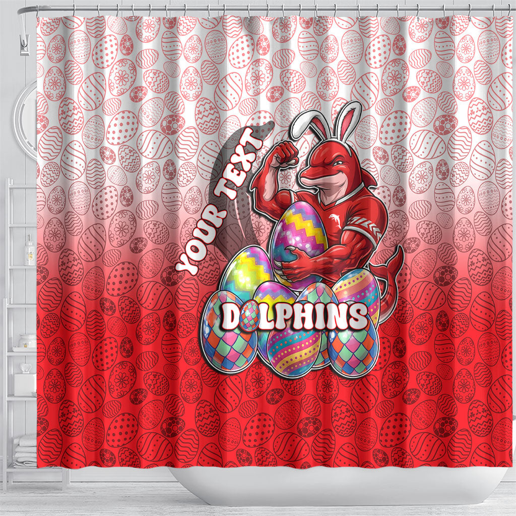 Personalized Dolphins Shower Curtain Easter Mascot - Colorful Eggs Cartoon Style