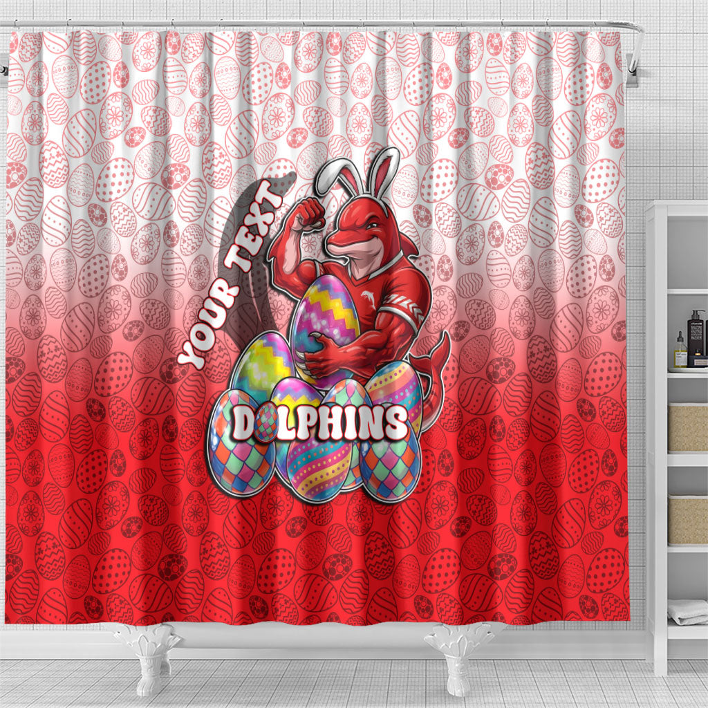 Personalized Dolphins Shower Curtain Easter Mascot - Colorful Eggs Cartoon Style