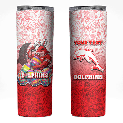 Personalized Dolphins Skinny Tumbler Easter Mascot - Colorful Eggs Cartoon Style