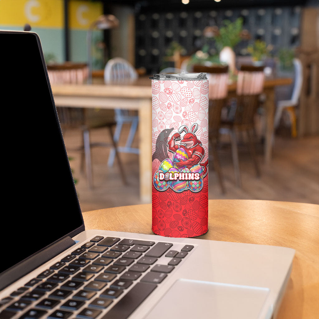 Personalized Dolphins Skinny Tumbler Easter Mascot - Colorful Eggs Cartoon Style