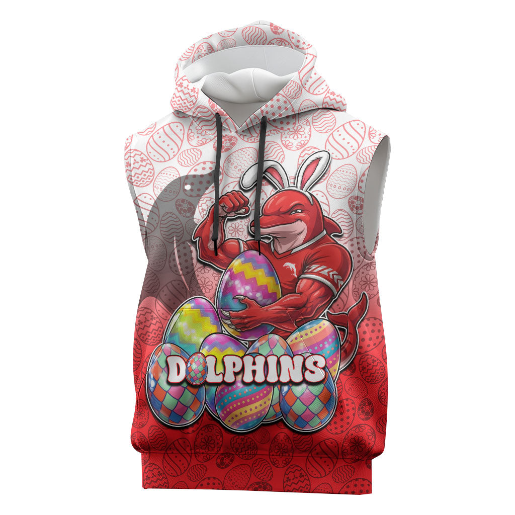 Personalized Dolphins Sleeveless Hoodie Easter Mascot - Colorful Eggs Cartoon Style