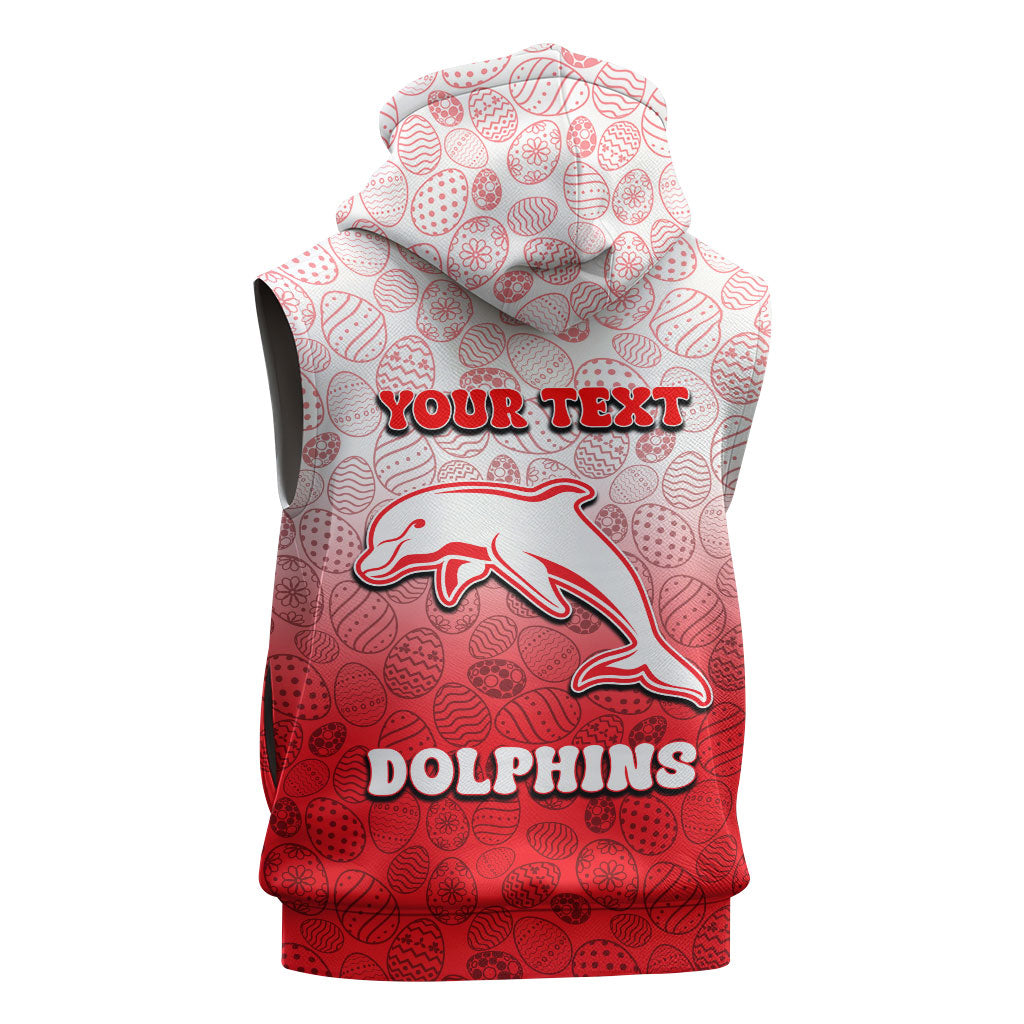 Personalized Dolphins Sleeveless Hoodie Easter Mascot - Colorful Eggs Cartoon Style