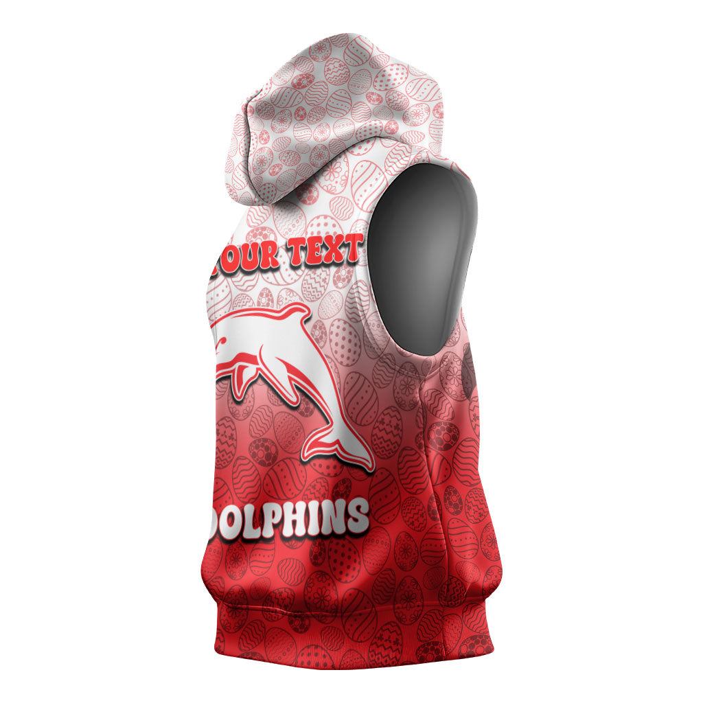 Personalized Dolphins Sleeveless Hoodie Easter Mascot - Colorful Eggs Cartoon Style