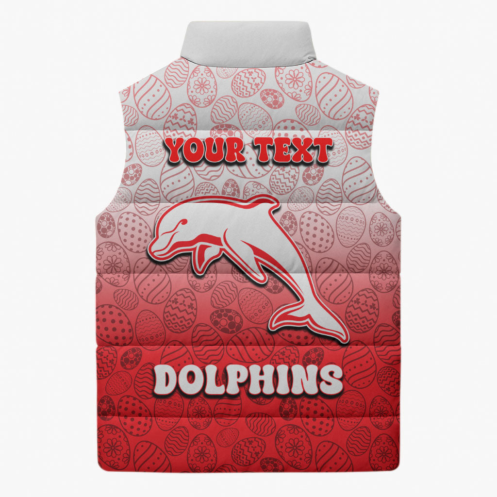 Personalized Dolphins Sleeveless Puffer Jacket Easter Mascot - Colorful Eggs Cartoon Style