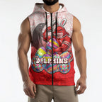Personalized Dolphins Sleeveless Zip Hoodie Easter Mascot - Colorful Eggs Cartoon Style