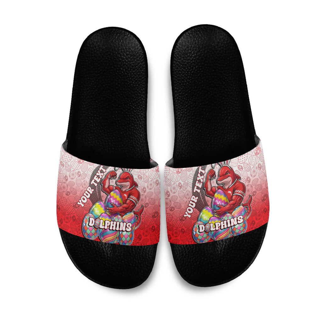 Personalized Dolphins Slide Sandals Easter Mascot - Colorful Eggs Cartoon Style