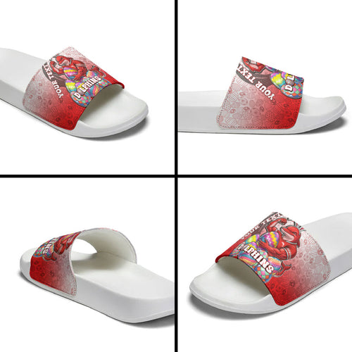 Personalized Dolphins Slide Sandals Easter Mascot - Colorful Eggs Cartoon Style