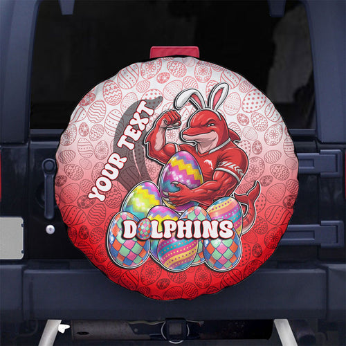 Personalized Dolphins Spare Tire Cover Easter Mascot - Colorful Eggs Cartoon Style