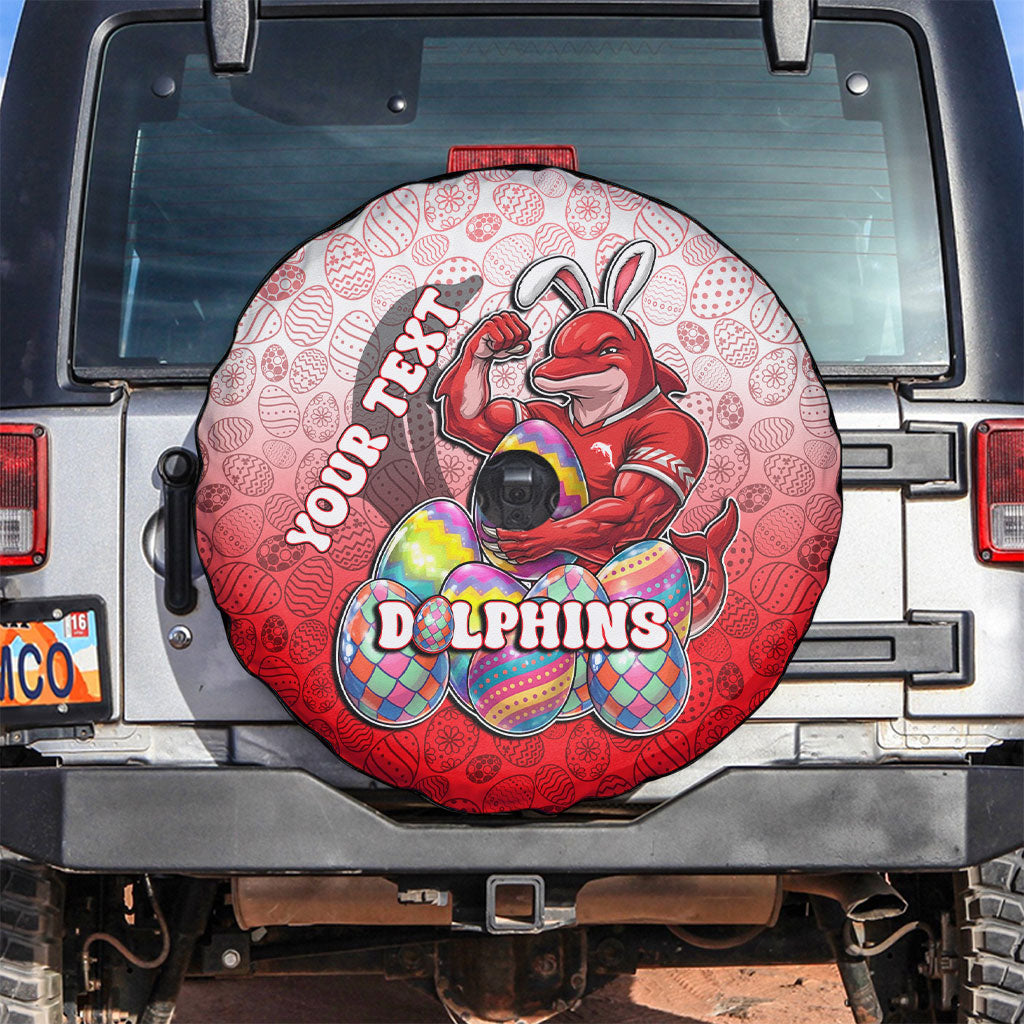 Personalized Dolphins Spare Tire Cover Easter Mascot - Colorful Eggs Cartoon Style