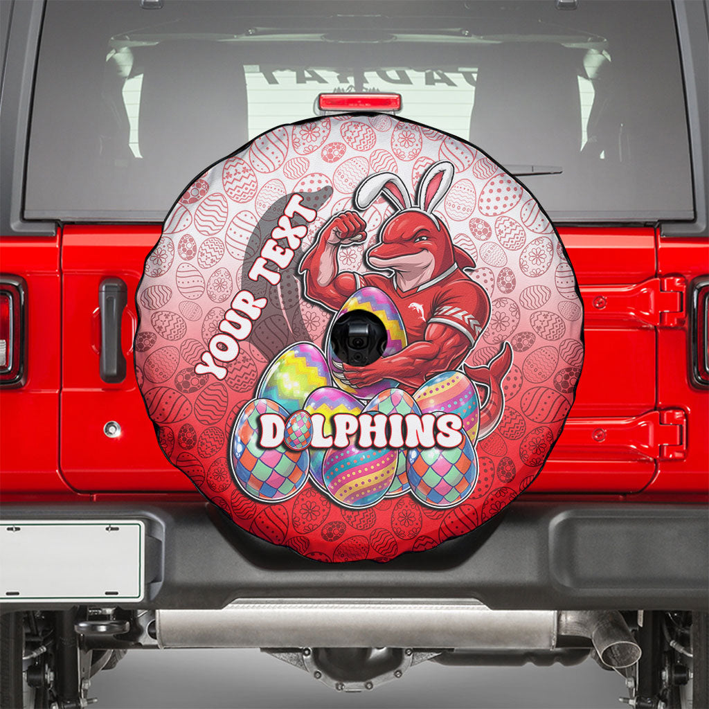 Personalized Dolphins Spare Tire Cover Easter Mascot - Colorful Eggs Cartoon Style