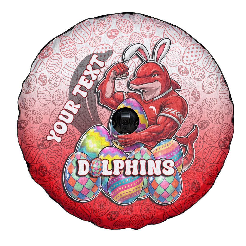 Personalized Dolphins Spare Tire Cover Easter Mascot - Colorful Eggs Cartoon Style
