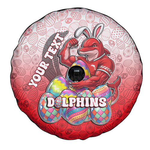 Personalized Dolphins Spare Tire Cover Easter Mascot - Colorful Eggs Cartoon Style