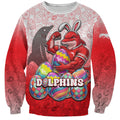 Personalized Dolphins Sweatshirt Easter Mascot - Colorful Eggs Cartoon Style